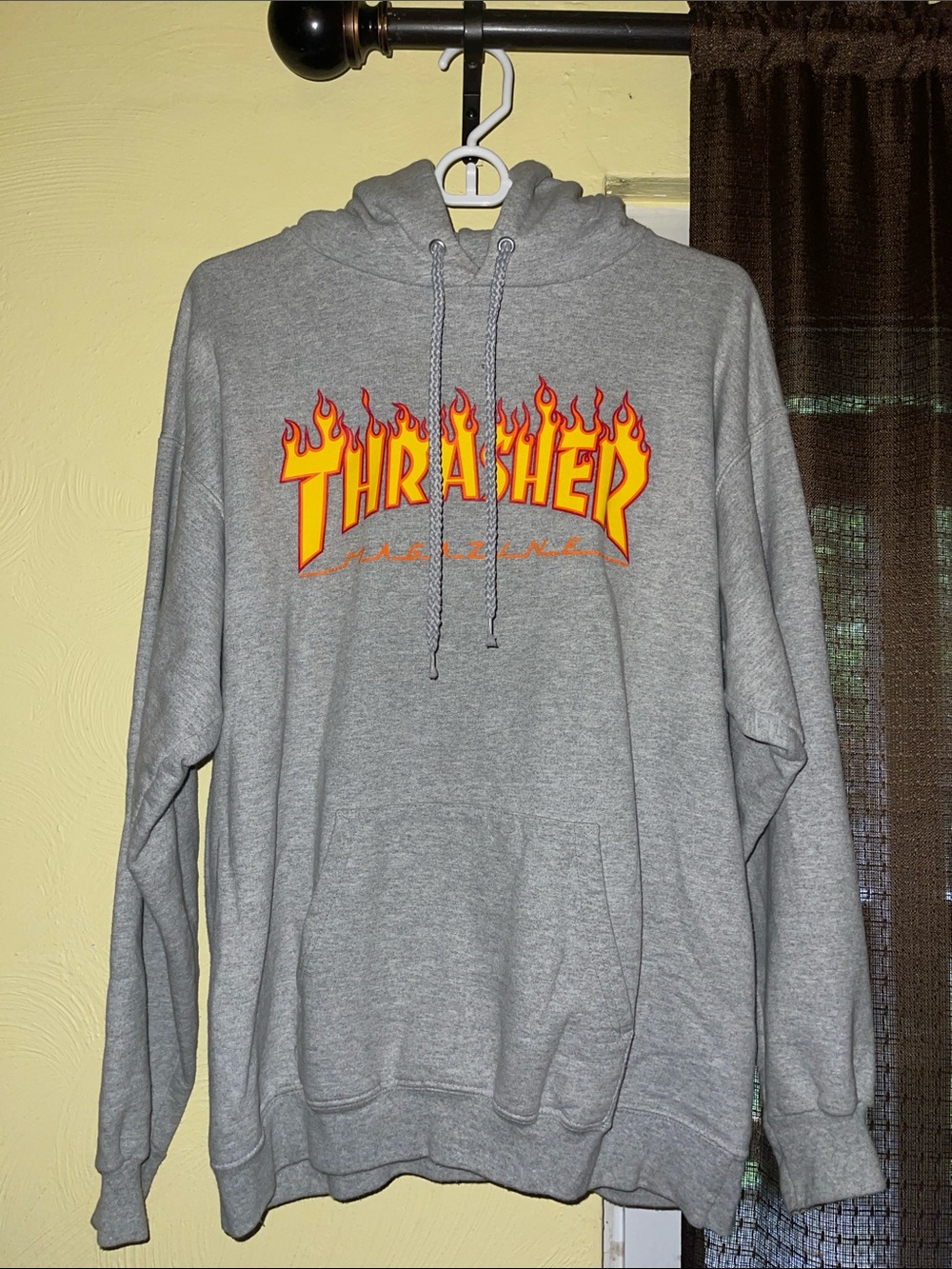 Thrasher Gray Hoodie with Yellow-Orange Flame Logo